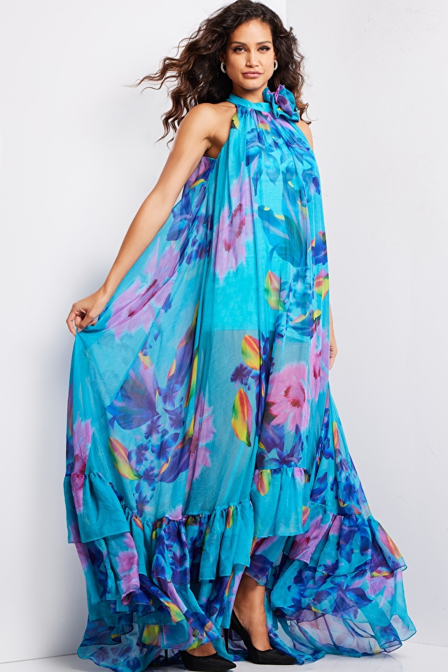 Blue print flowy gown 38721